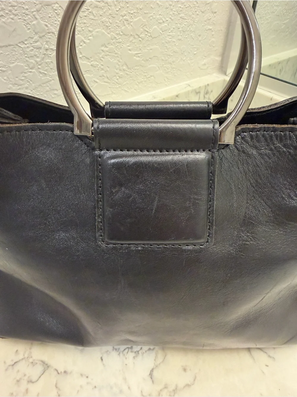 Patricia Nash 10th Anniversary Black Leather Satchel Top Handle Bag